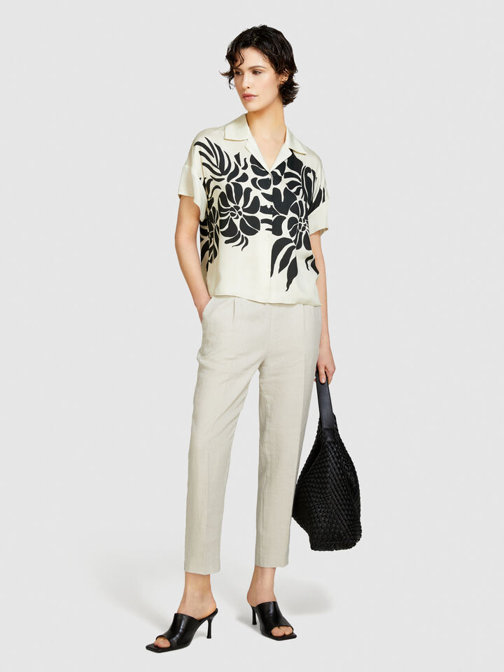 100% linen joggers - women's joggers - Creamy White | Sisley image number 1
